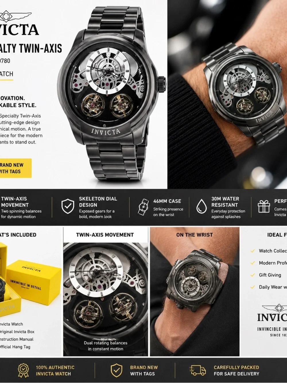 Invicta Specialty Twin-Axis 50780 Men’s Gunmetal Watch